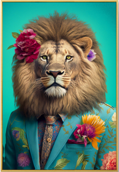 Lion in clothes canvas