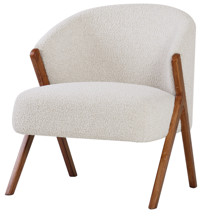 Boucle chair with rubber wood