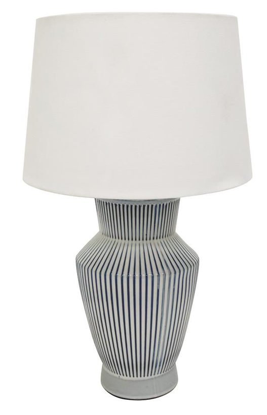 white lamp with blue lines